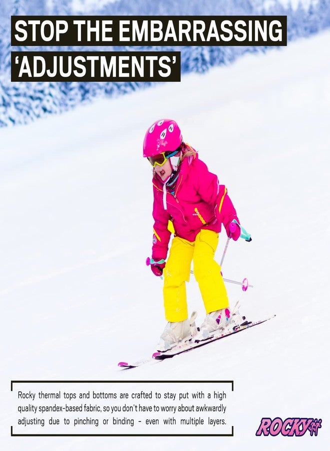 روكي ملابس داخلية حرارية من روكي للبنات، مصنوعة من القطن المحبوك، طقم بيجاما طويل للأطفال (رمادي - متوسط) - Image 3